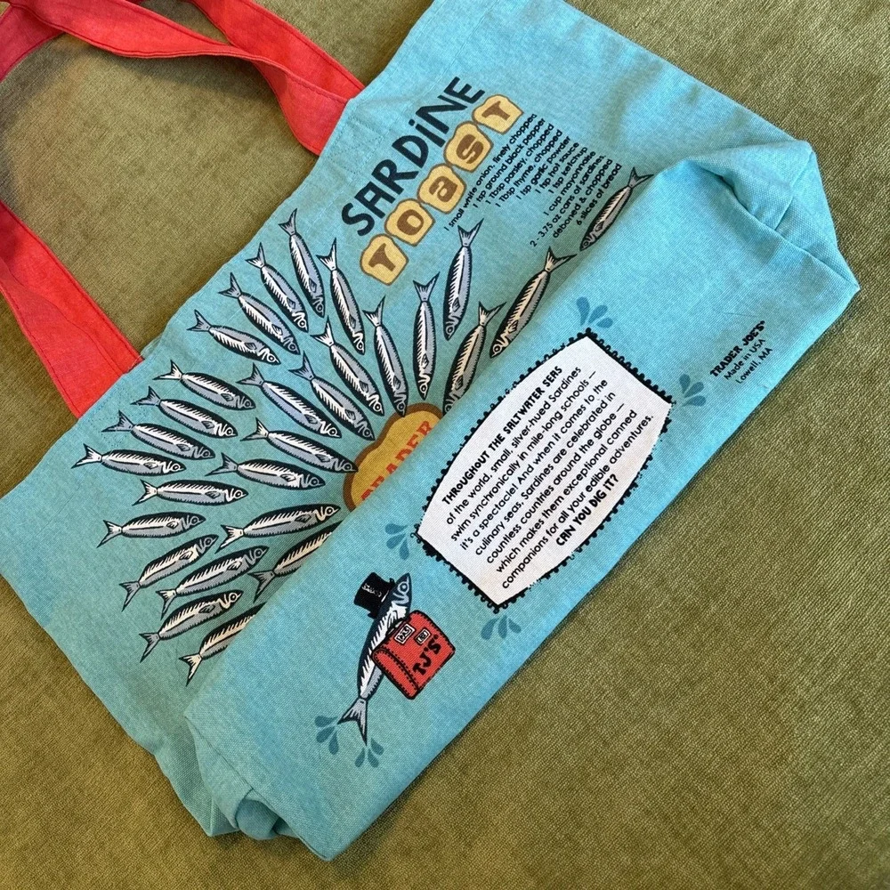 Trader Joe's Reusable Fabric Tote Bag SARDINES Market Shopping Retired from 2023